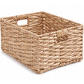 SOLHOME Water Hyacinth Storage Basket, Natural, 16.9' x 12.6' x 9.1', Handwoven Twisted Weave Basket with Handles – Shelf Organizer, Towel Storage, Living Room Storage