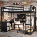 Metal Loft Bed with Wardrobe and L-shaped Desk, Twin Size Loft Bed with Storage Cubes and Shelves, Loft Bed for Kids Teens Adults, Black