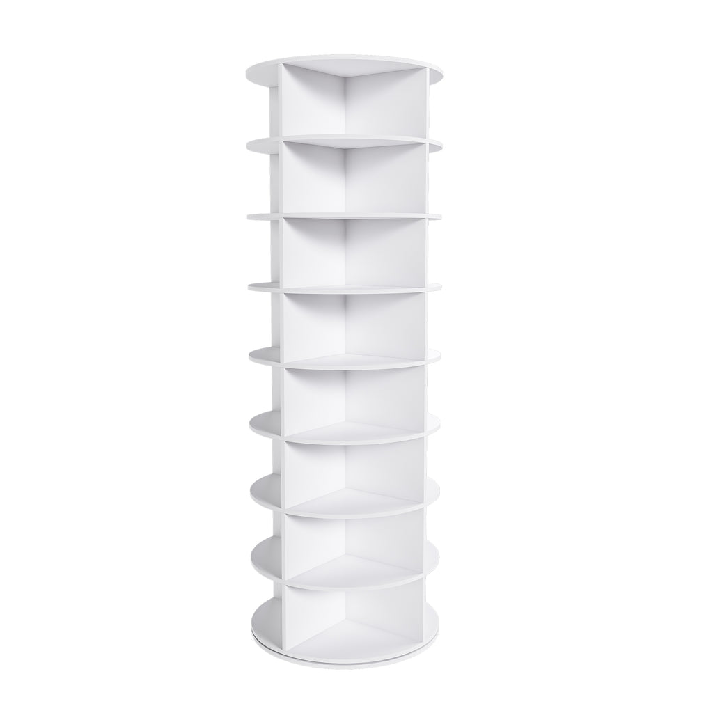 Rotating Shoe Rack Tower, 8-Tier Spinning Storage Rack, Free Standing 360° Revolving Organizer in White with PVC Construction, Holds 32 Pairs of Shoes