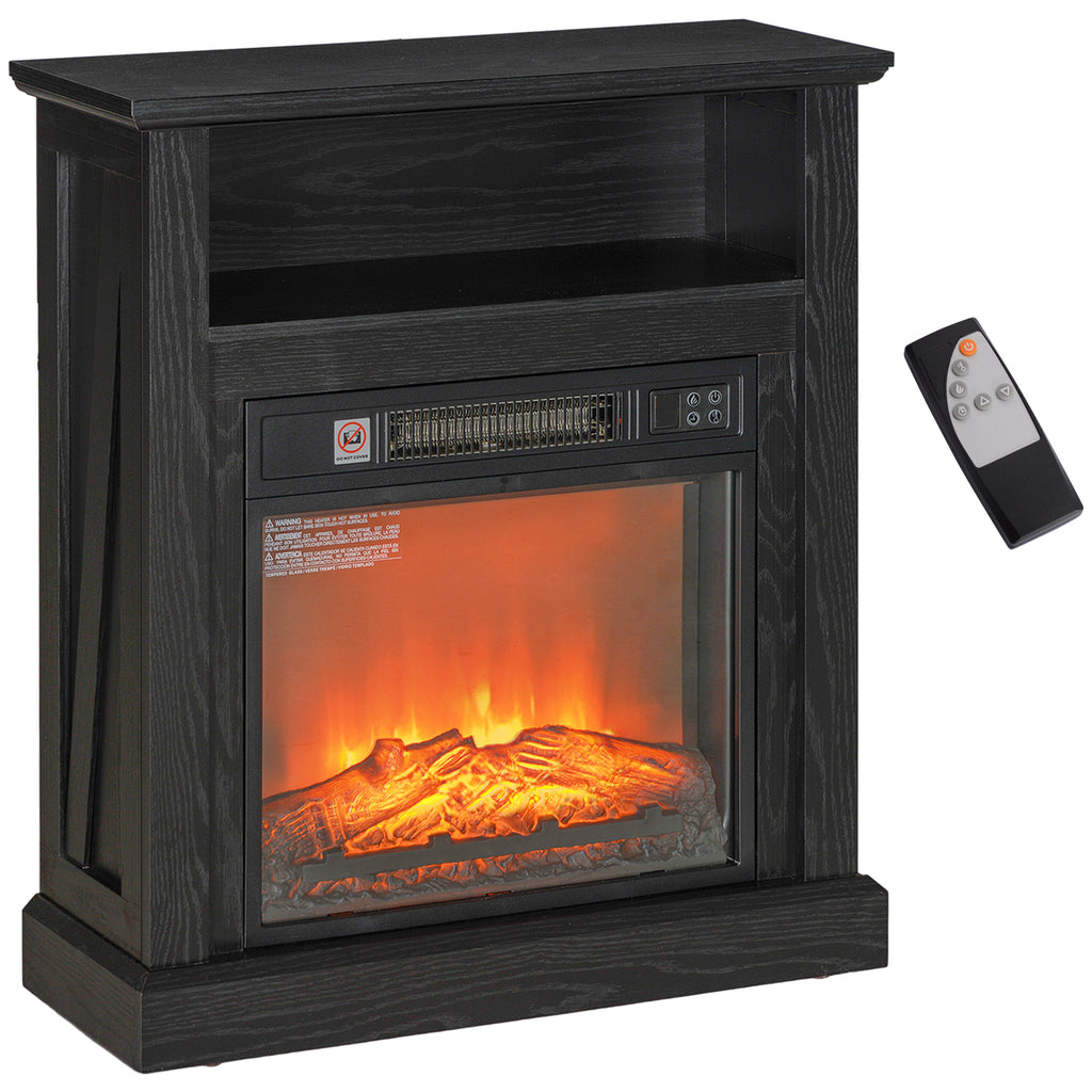 HOMCOM 27' Electric Fireplace with Mantel Surround, 1400W Replaceable Fireplace Insert Heater with Realistic Log and Flame Effect, Remote Control, Freestanding Fireplace Heater for Living Room, Black
