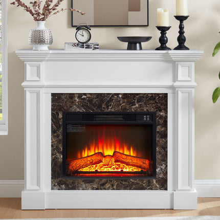 Electric Fireplace with Mantel, Fireplace Mantel, Fireplace Heater Freestanding, Realistic Stacked Stone Surround with Remote Control Timer LED Flame, White, 45.66'W*11.8'D*40'H