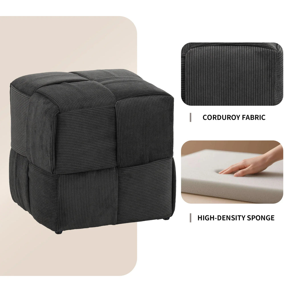 Grey Square Corduroy Ottoman Foot Rest with Soft Foam and Wooden Frame, 14.2-inch Sturdy Sofa Stool - Eloy Royal