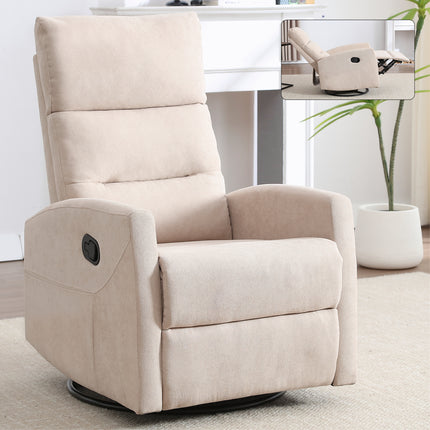 Manual Recliner Chair with Rocker and Swivel in Fabric with Beige