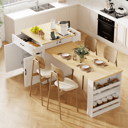 K&K Kitchen Island with Extendable Dining Table for 4-6 Person