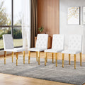 4-pack white PU dining chairs: ergonomic buckle backrest, 35 inches high, golden metal legs,Combines Comfort and Texture.Perfectly suitable for family dining rooms, hotel banquet halls,etc.