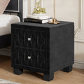 Elegant Velvet Nightstand with 2 Drawers and Crystal Handle, Storage Bedside Table with Button-Tufted, Black