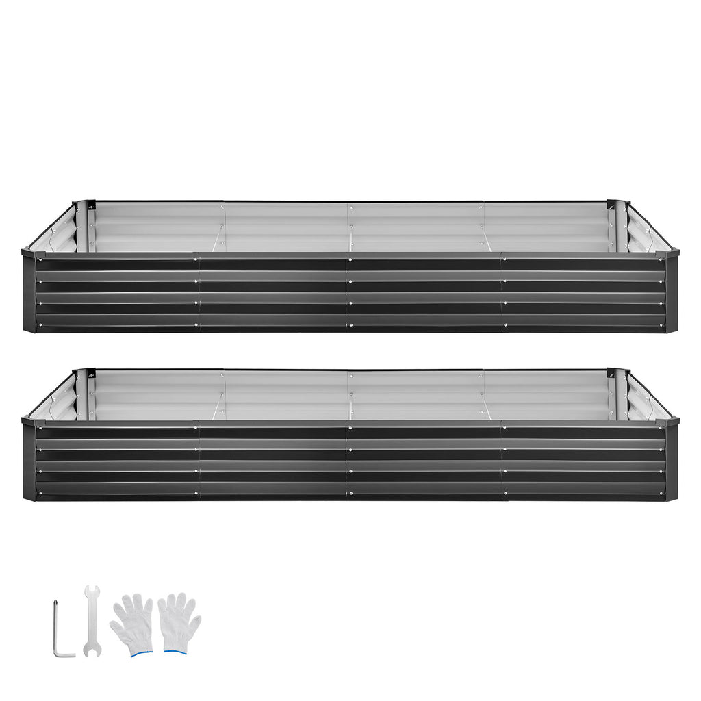 2 Pack Galvanized Raised Garden Beds, 8 x 4 x 1 ft, Rectangular Metal Planter Boxes Kit Outdoor, Bottomless Elevated Planting Box with Gloves, Alu-Zinc, for Growing Flowers Vegetables, Dark Gray