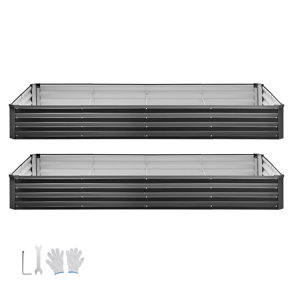 2 Pack Galvanized Raised Garden Beds, 8 x 4 x 1 ft, Rectangular Metal Planter Boxes Kit Outdoor, Bottomless Elevated Planting Box with Gloves, Alu-Zinc, for Growing Flowers Vegetables, Dark Gray