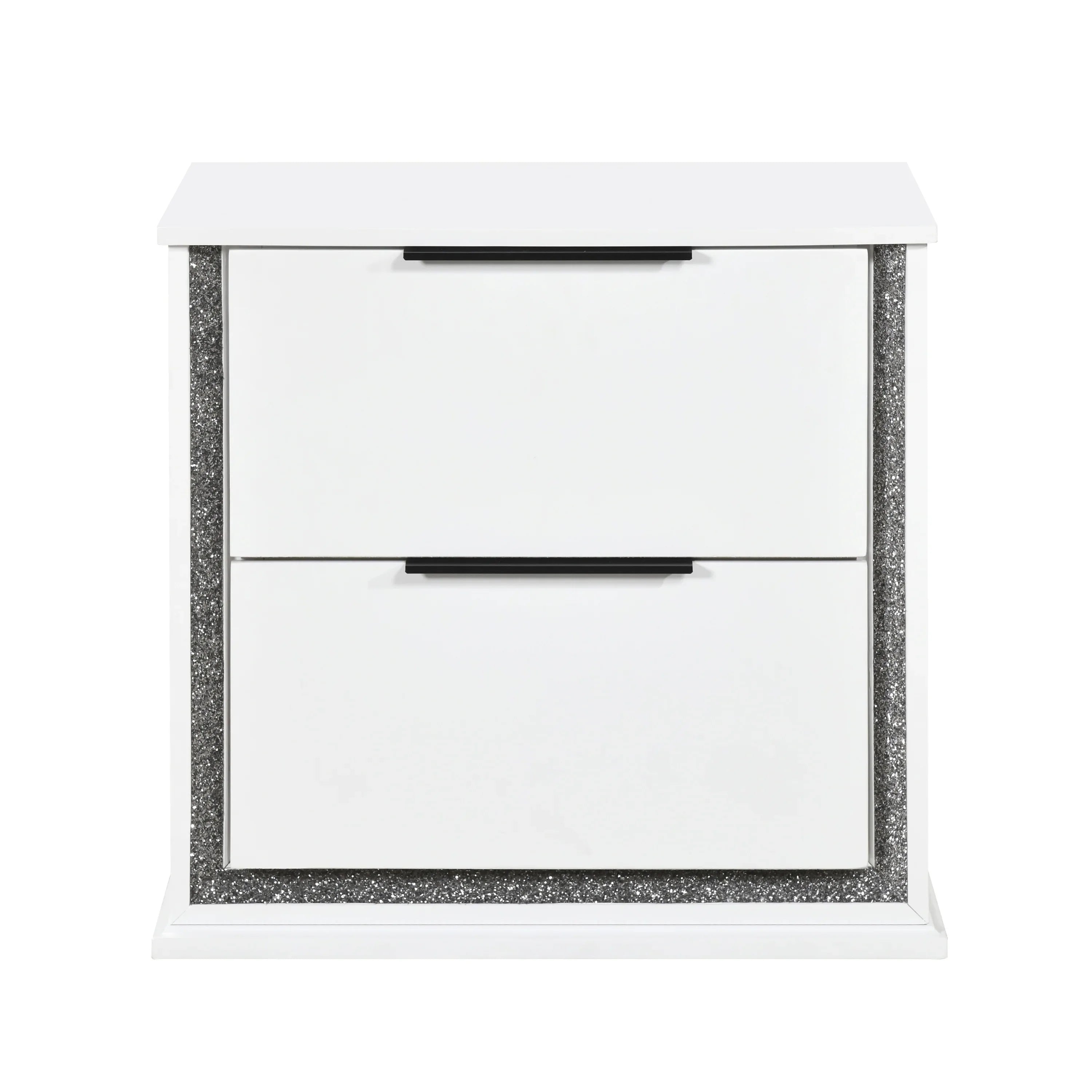 Contemporary Glam White Finish Nightstand with Two Drawers LED Light 8-Colors Bedroom Furniture 1pc Bedside Cabinet - Eloy Royal