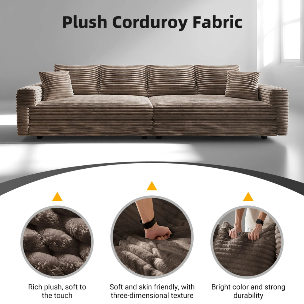 82.7 'Plush Corduroy 3-Seat Sofa,Modern Comfy Upholstered Sofa Cloud Couch,Deep Seat Couches with Soft Pillows and 2 Ottomans,Convertible Sofa Lounge Chair,for Living Room,Apartment,Camel - Eloy Royal
