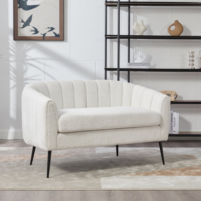 Modern Glam Small Settee with Metal Legs with Channel Tufted 2-Seater Sofa