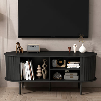 TV Stand, 47' Modern TV Console Table with Storage Compartment and Sliding Door, Gaming Entertainment Center with Cabinet for Living Room, Bedroom, Office (BLACK)
