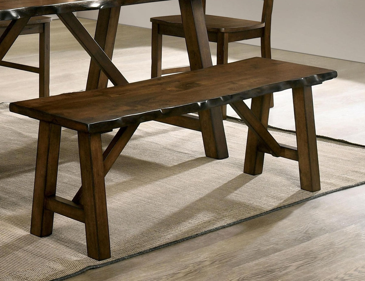 Rustic Walnut Finish 1pc Bench Only Live Edge Design Distressed Wood Seat Dining Room Furniture Solid wood Bench