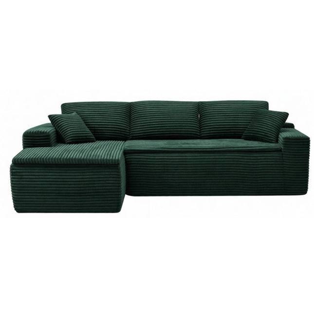 106.5' L-Shaped Corduroy Upholstered 3-Seat Lounge Sofa with Seat Cushion, Left Hand Facing