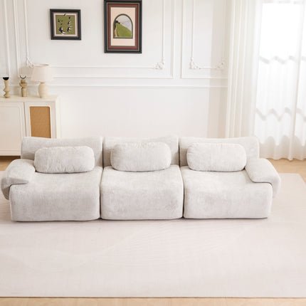 Compression Wave Sofa, Convertible Floor Sofa Bed, DIY Boneless Modular Sectional Sofa, No Assembly Required, Faux Rabbit Velvet Fabric, 1 Side Seat, 1 Middle Section,Seat,Light-grey.