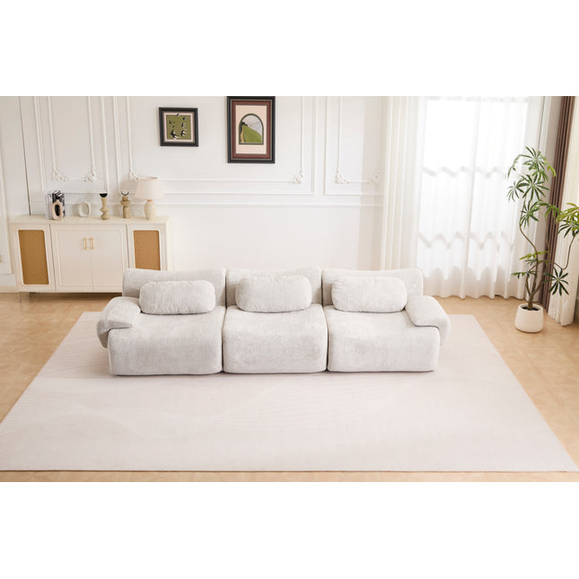 Compression Wave Sofa, Convertible Floor Sofa Bed, DIY Boneless Modular Sectional Sofa, No Assembly Required, Faux Rabbit Velvet Fabric, 1 Side Seat, 1 Middle Section,Seat,Light-grey.