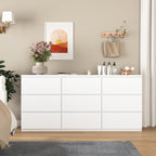 White 9 Drawer Cabinet for Bedroom, Wide Modern Chest of Drawers No Handles Design, Wood Storage Dresser for Living Room, Hallway, Entryway