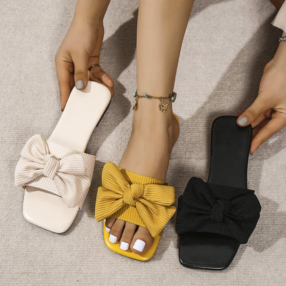 Bow-knot Slippers Outdoor Flat Beach Shoes Square Toe Sandals - Eloy Royal