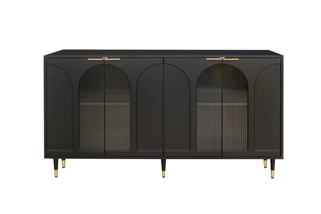 Accent Cabinet Black Lacquered Wooden Cabinet with 4 Glass Doors Sideboard Buffet Server Cabinet Storage Cabinet, for Living Room, Entryway, Hallway, Office, Kitchen and Dining Room - Eloy Royal