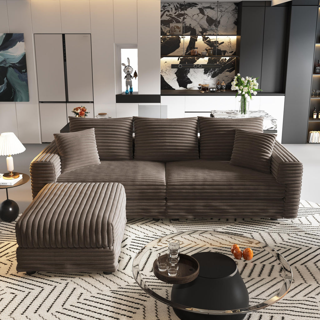82.7 'Plush Corduroy 3-Seat Sofa,Modern Comfy Upholstered Sofa Cloud Couch,Deep Seat Couches with Soft Pillows and 1 Ottomans,Convertible Sofa Lounge Chair,Camel - Eloy Royal
