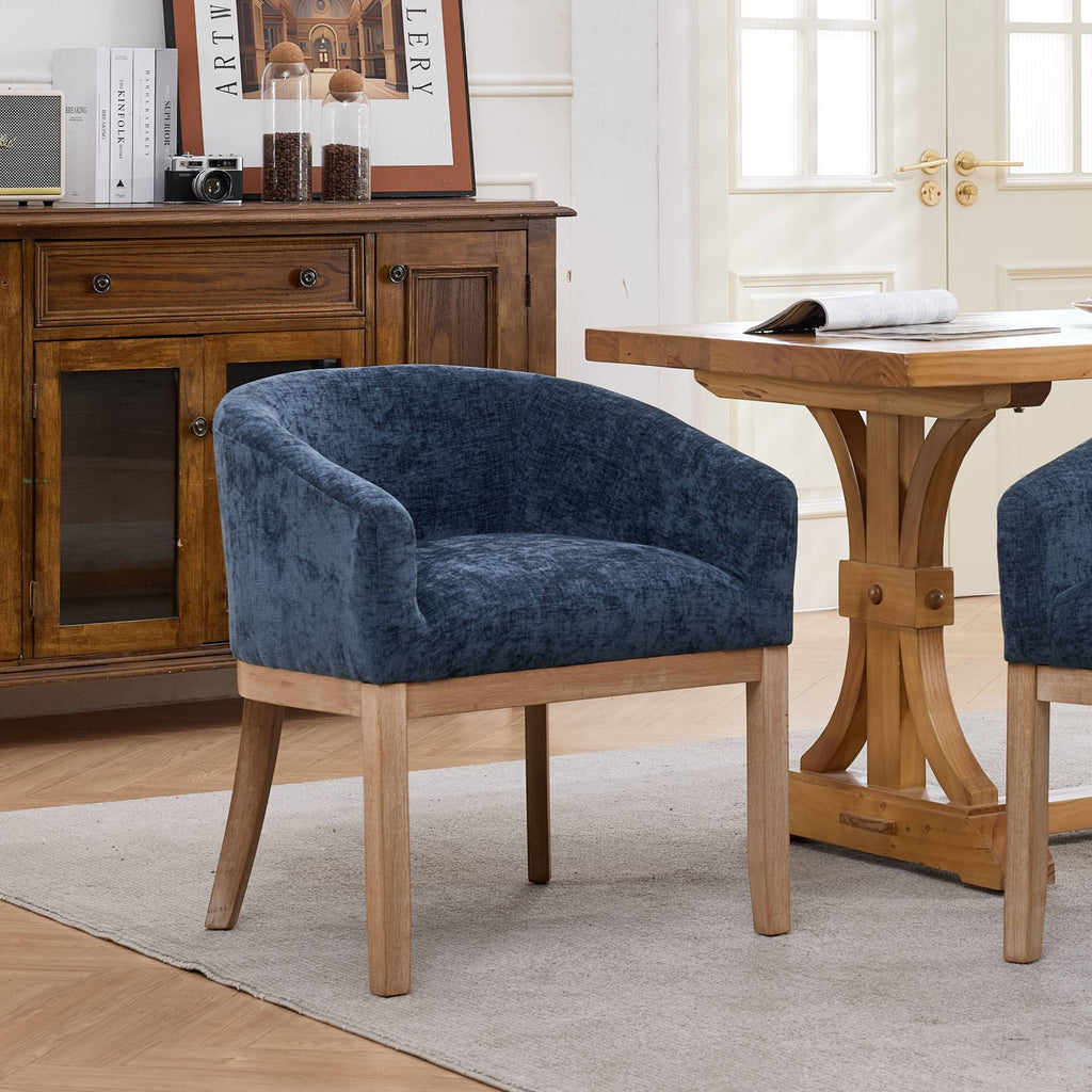 Mid Century Modern Upholstered Barrel Dining Chairs with Arms,Farmhouse Linen Kitchen & Dining Room Chairs with Natural Hardwood Frame, 19' W Accent Chairs for Living Room,Single Pack,Blue,SW1891BL