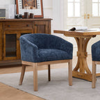 Mid Century Modern Upholstered Barrel Dining Chairs with Arms,Farmhouse Linen Kitchen & Dining Room Chairs with Natural Hardwood Frame, 19' W Accent Chairs for Living Room,Single Pack,Blue,SW1891BL