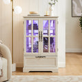 White Display Cabinet with Full-Color RGB Light Strip and Flip-Top Drawer,Freestanding Storage Bookcase for Dining Room,Living Room,Bedroom and Entryway
