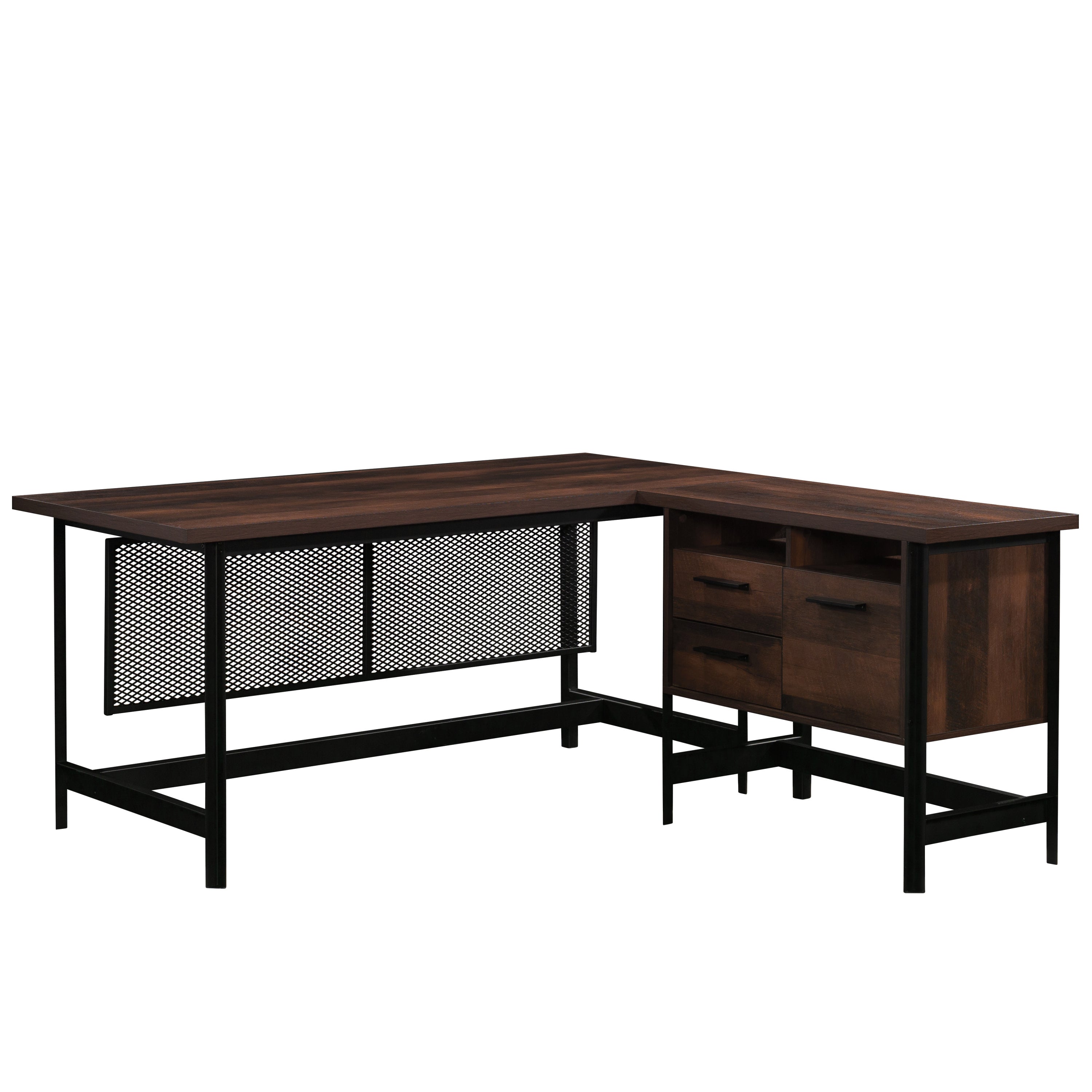 L-shaped Desk, Brown finish