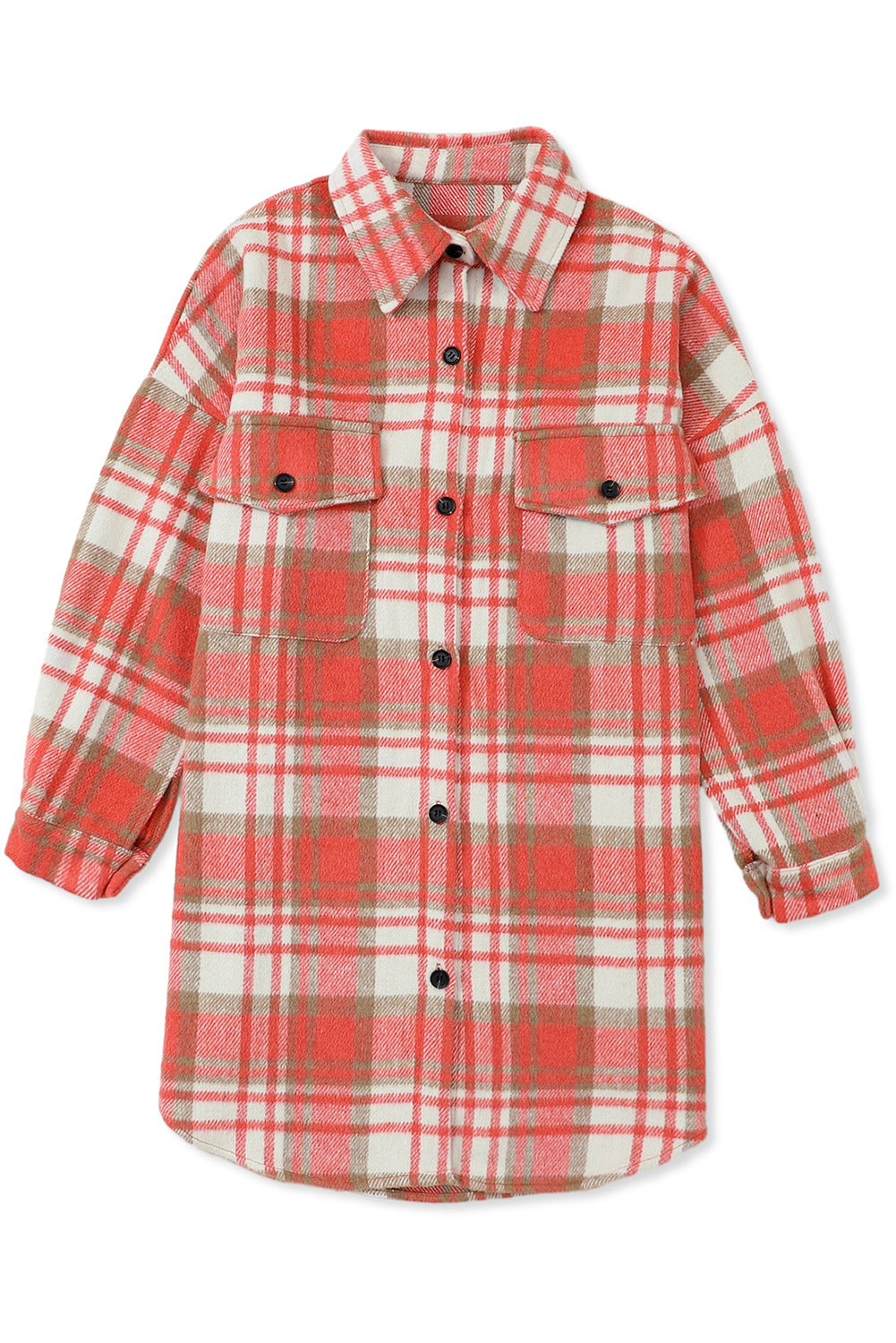 Red Plaid Flap Pocket Long Sleeve Oversized Shacket - Eloy Royal