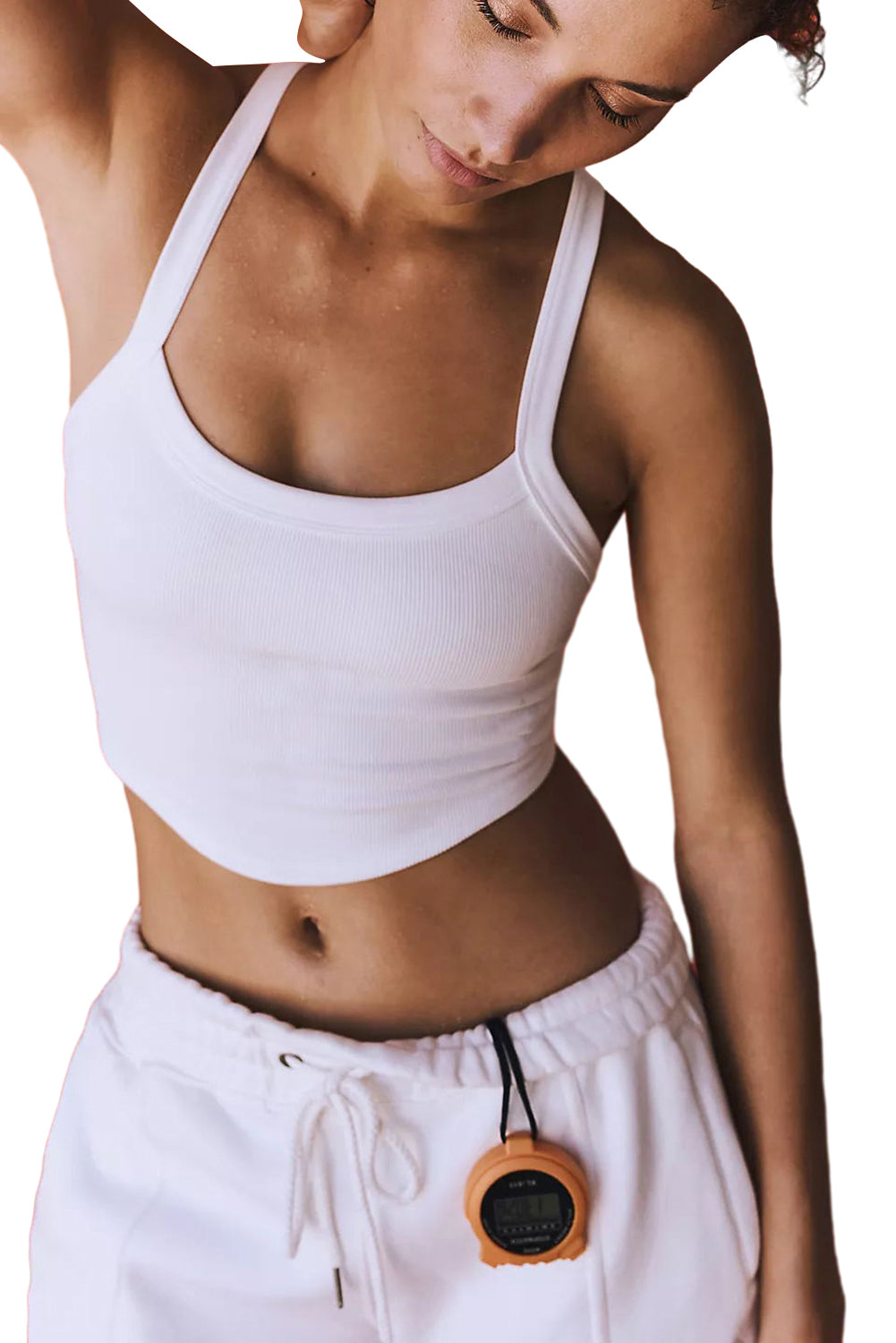 White Plain Athletic Ribbed Cropped Cami Top - Eloy Royal