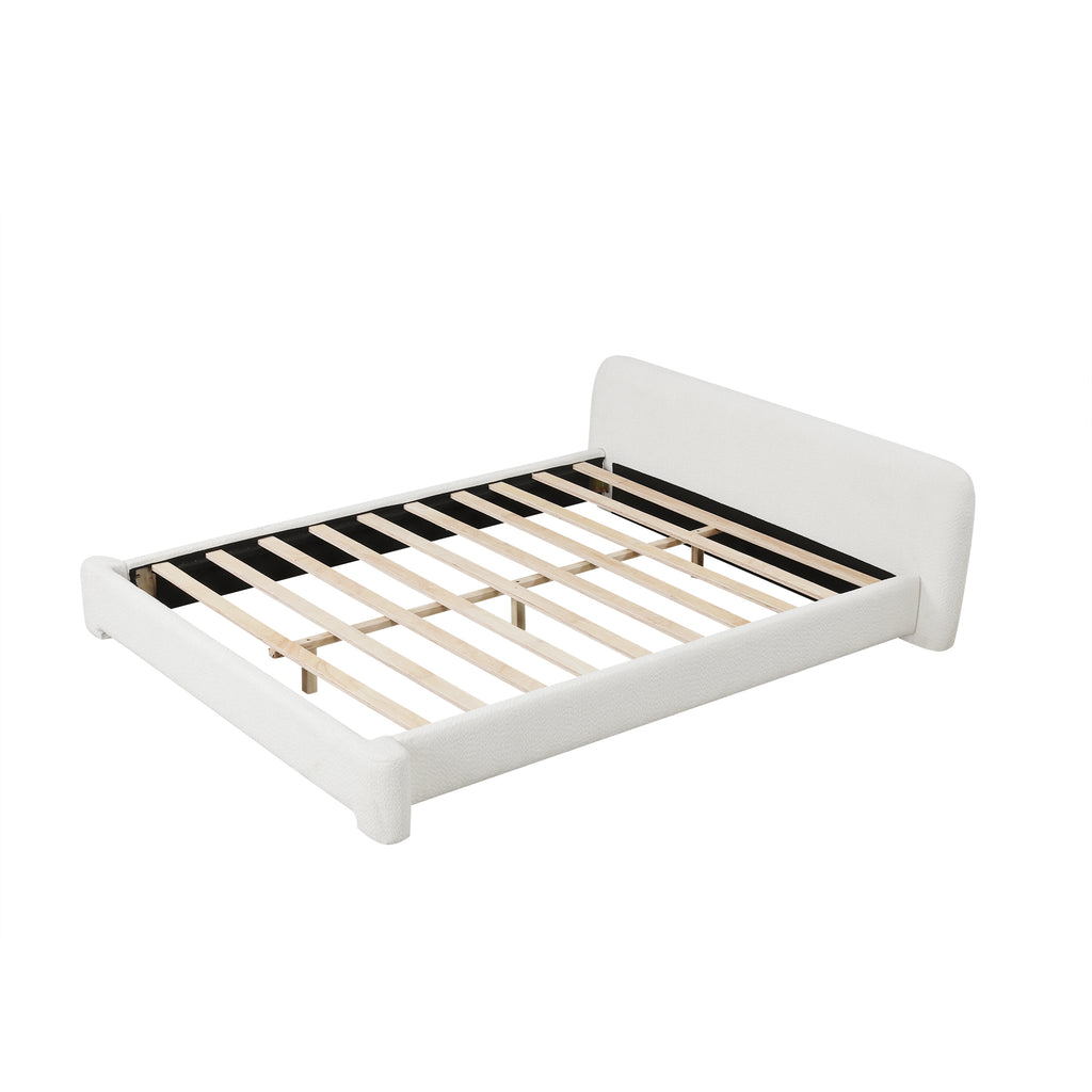 Cozy White Bouce Upholstered Bed - Dreamy Bedroom Addition, QUEEN, Boucle Fabric