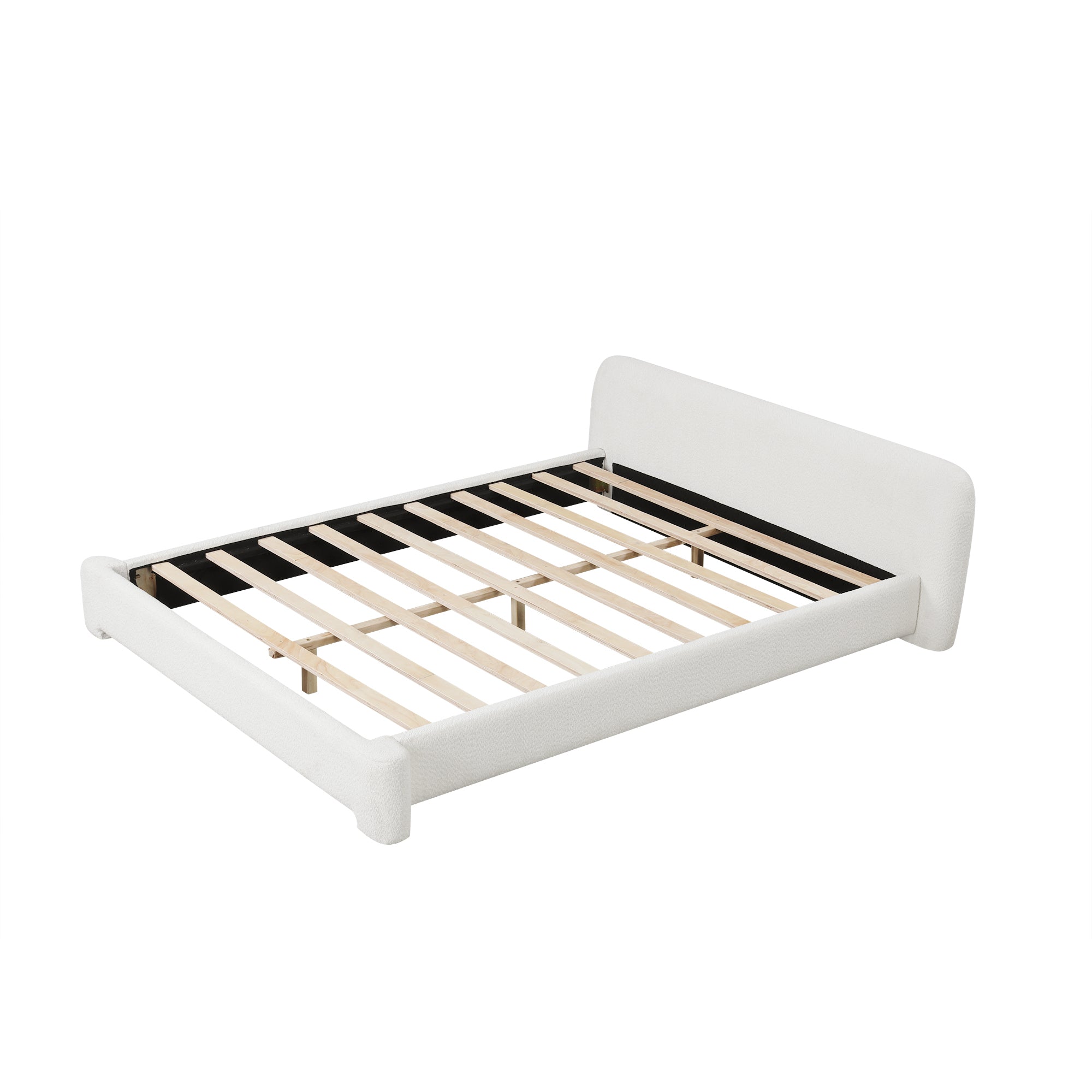 Cozy White Bouce Upholstered Bed - Dreamy Bedroom Addition, QUEEN, Boucle Fabric