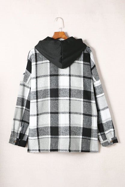 Orange Plaid Button Front Hooded Shacket - Eloy Royal