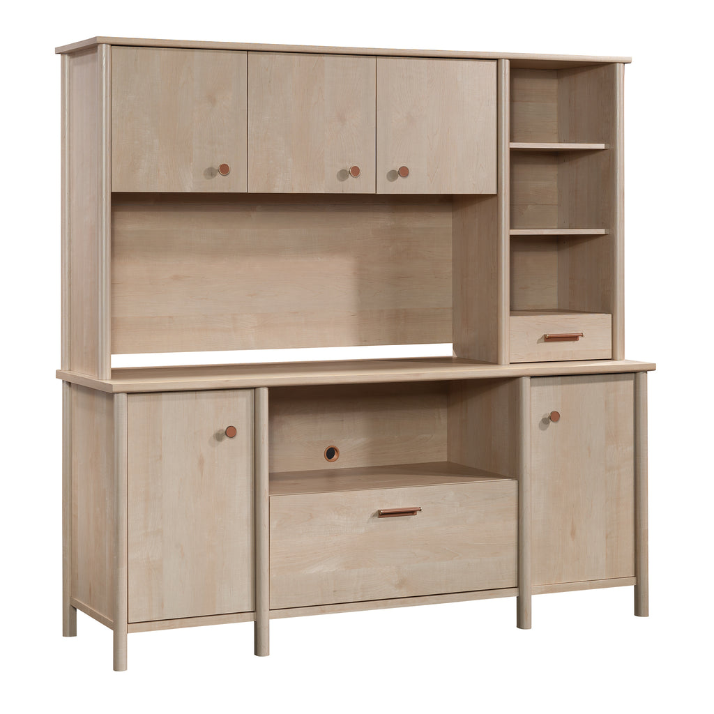 Modern Home Office Credenza with Hutch Bundle, Brown