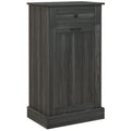 HOMCOM Kitchen Tilt Out Trash Bin Cabinet Free Standing Recycling Cabinet Trash Can Holder With Drawer, Charcoal Gray