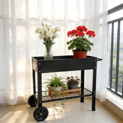 Mobile Metal Raised Garden Bed Cart with Legs, Elevated Tall Planter Box with Wheels for Outdoor Indoors House Patio Backyard Vegetables Tomato DIY Herb Grow Black