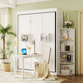 Rotating Queen Murphy Bed with Hidden Wall Cabinet, Dual 3-Tier Side Shelves, Convertible Desk, Extra Storage Racks, Space-Saving Multifunctional Wall Bed for Home Office & Small Rooms, White