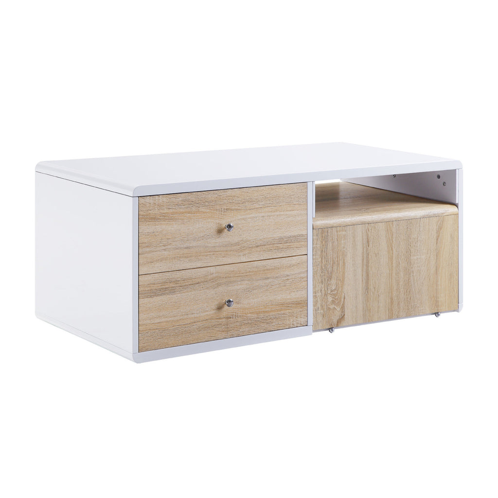 Rectangular Coffee Table with Pull-Out Table, White High Gloss