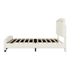 Twin Size Upholstered Platform Bed with Curved Adjustable Headboard and LED Lights, White, Pine Wood MDF PU - Eloy Royal