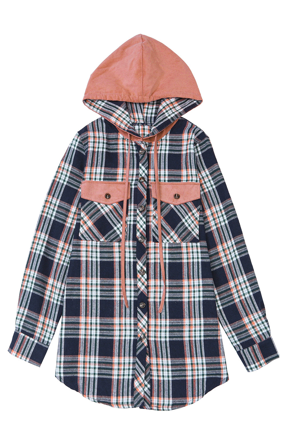 Wholesale Pink Plaid Contrast Hooded Drawstring Shacket - Eloy Royal