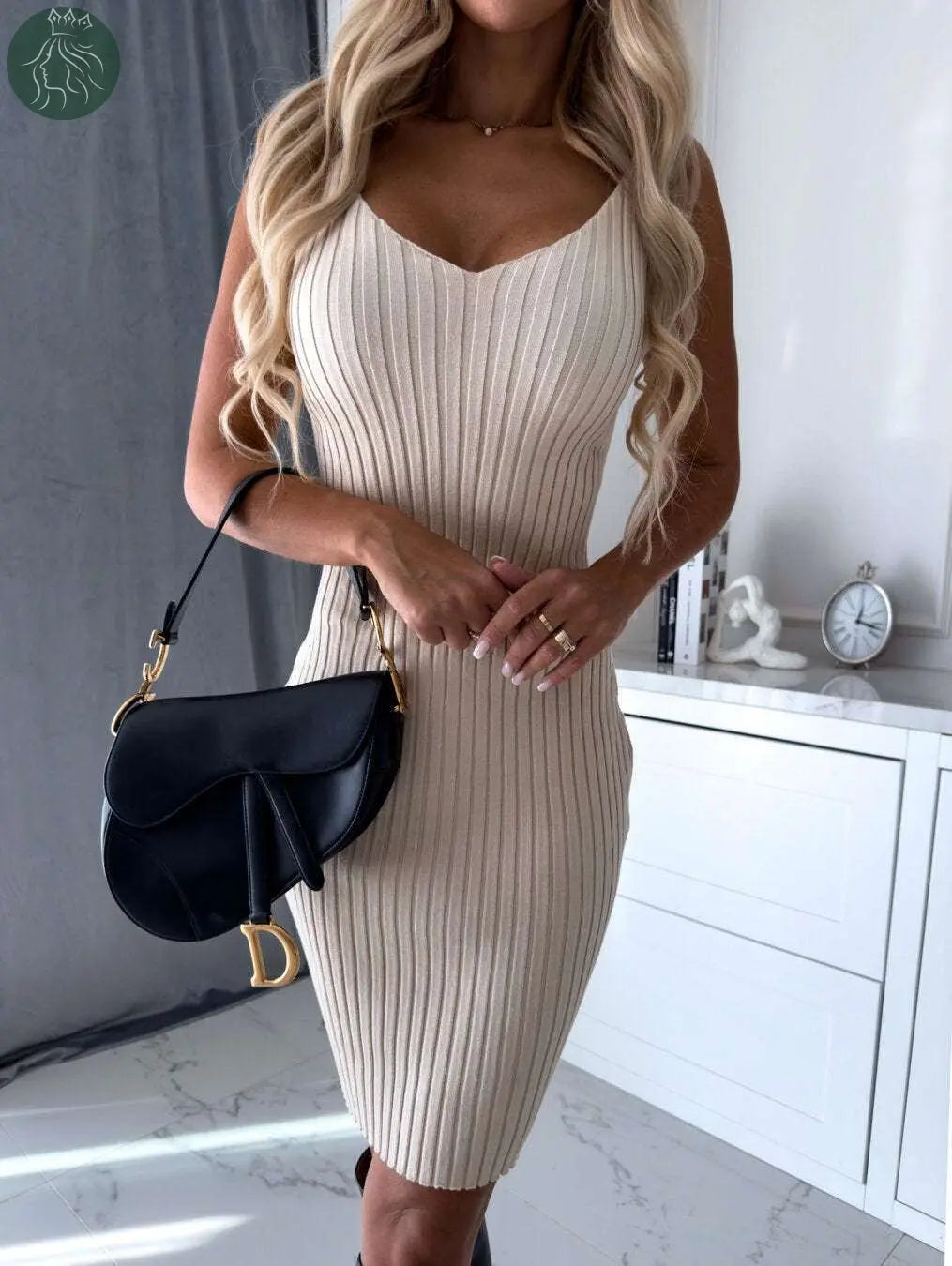 2pcs Suit Women's Solid Stripe Long-sleeved Top And Tight Suspender Skirt Fashion Autumn Winter Slim Clothing - Eloy Royal