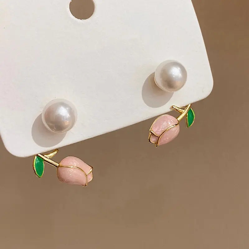 Pink Tulip Flower Earrings - Eloy Royal