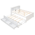 White Full Size Platform Bed with Storage Headboard, USB Ports, Twin Trundle, 3 Drawers, Solid Wood+MDF Construction