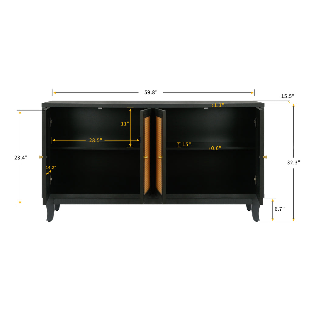 Kristoff Rattan Four-Door Sideboard, Dark Grey, 60 in