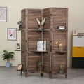 4 Panel Rustic Shutter Style Room Divider with Removable Corner Shelves, Wood Frame Foldable Room Divider, Light Brown