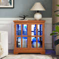 Elegant LED Curio Display Cabinet - Antique Retro Design with Adjustable Shelves and Lattice Doors, Stylish Bookcase for Home Décor and Organized Storage- OAK