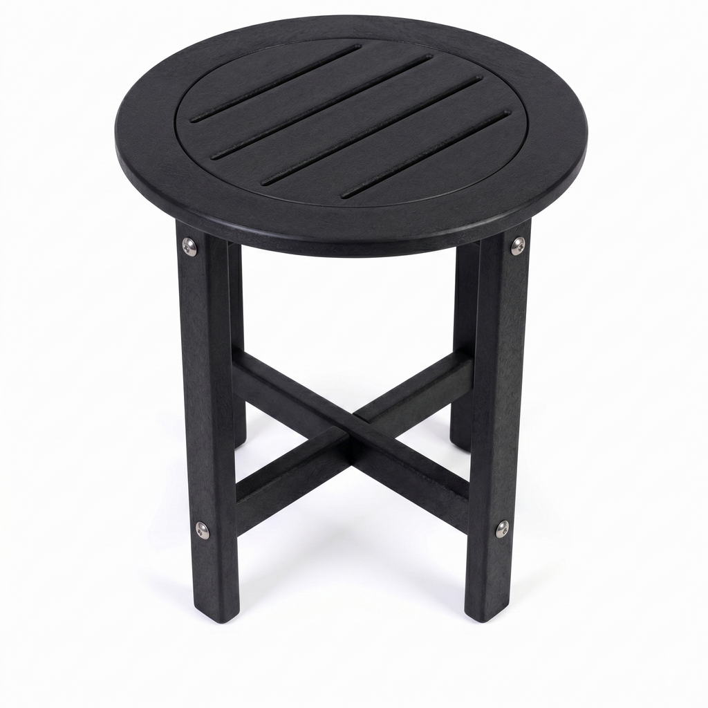 Black HDPE Round Outdoor Side Table, 16 in. Dia. x 18 in. H, All-Weather Patio End Table