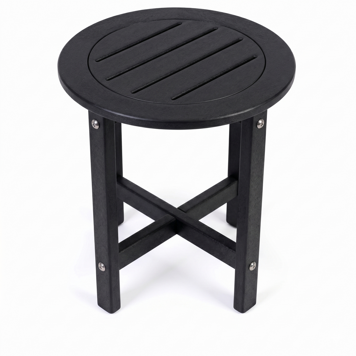 Black HDPE Round Outdoor Side Table, 16 in. Dia. x 18 in. H, All-Weather Patio End Table
