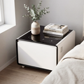 Modern Smart Side Table with Fridge, Wireless Charging, Temperature Control, Power Socket, USB Ports, Outlet Protection, Induction Light, White