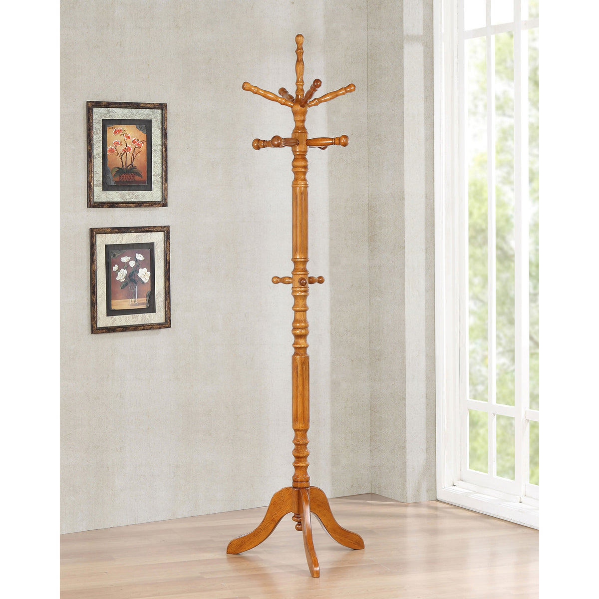Cosman Golden Brown 11-Hook Freestanding Coat Rack with Hanger